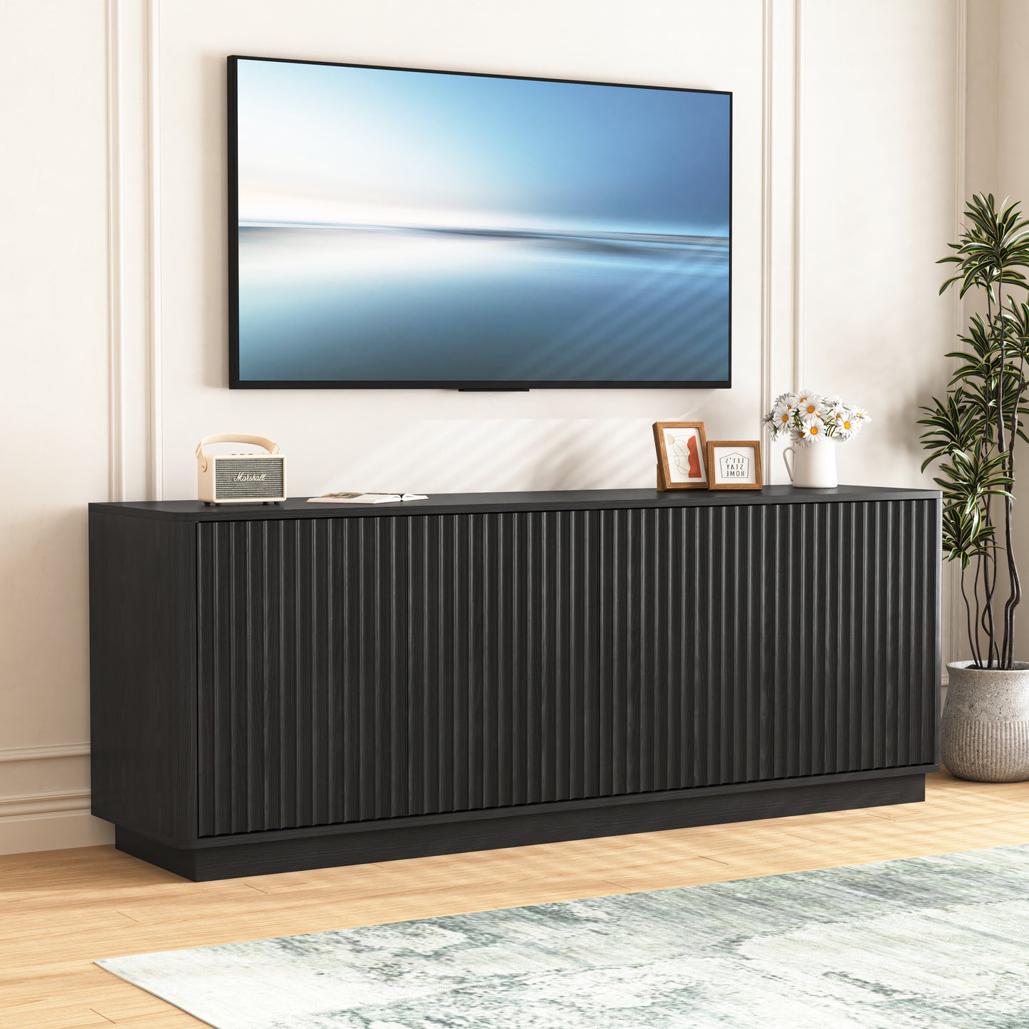 Buffet Storage Cabinet - 62.99" Wooden Sideboard with 4 Doors - Black