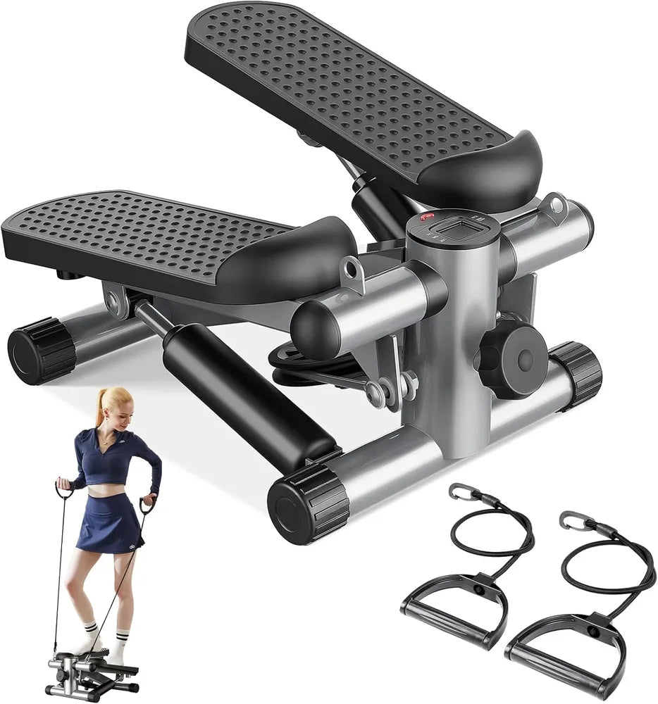 Portable Mini Stepper Machine with Resistance Bands for Full Body Workout