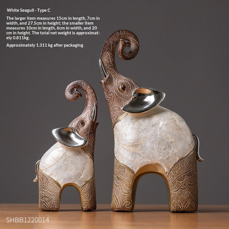 Elephant Desktop Ornament Set for Living Room Decor - Resin Art Piece