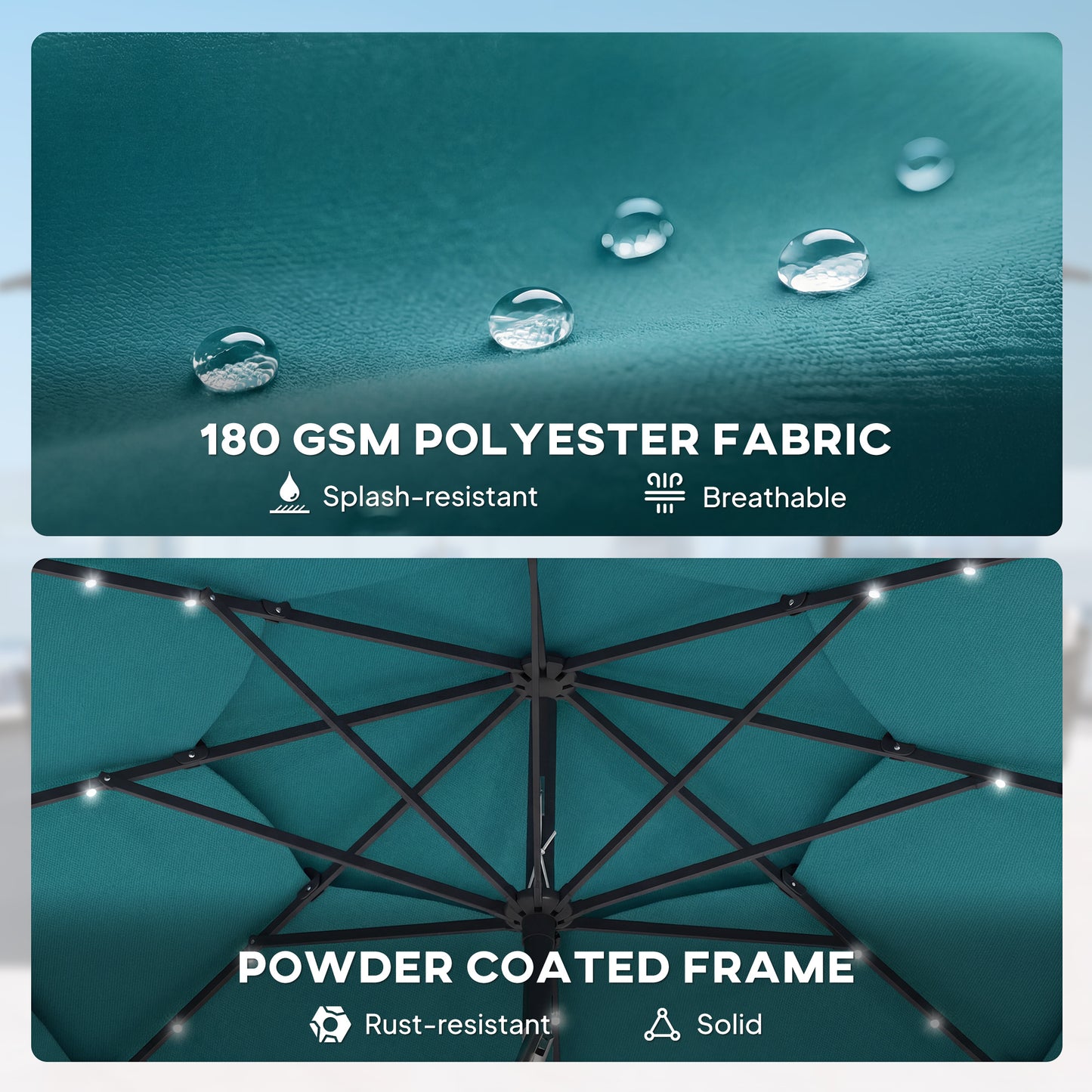 9.7 ft Solar LED Patio Umbrella with Tilt & Crank - Teal