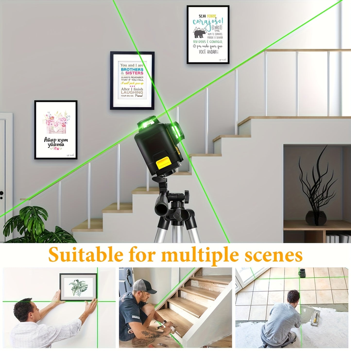 Self Leveling Laser Level Tool with 3x360° Green Lines, Magnetic Base, Rechargeable Battery, Model LL 3DG