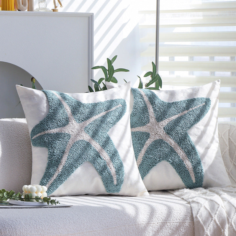 Blue Geometric Tufted Cushion Cover 45x45cm Bedroom Accent Pillowcase