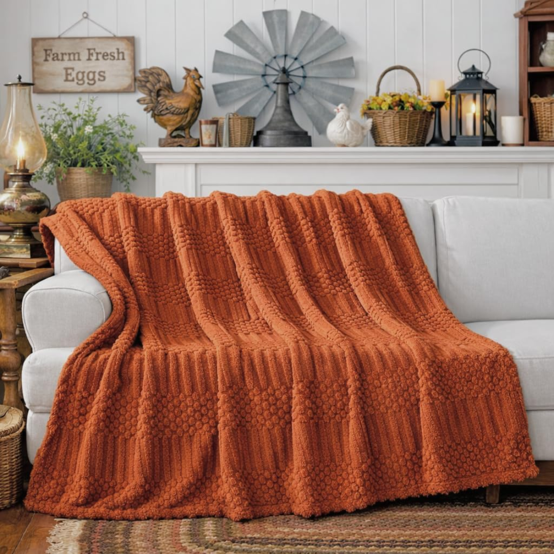 Rust Throw Blanket - Soft Fleece Plush Decorative Blanket 50x70