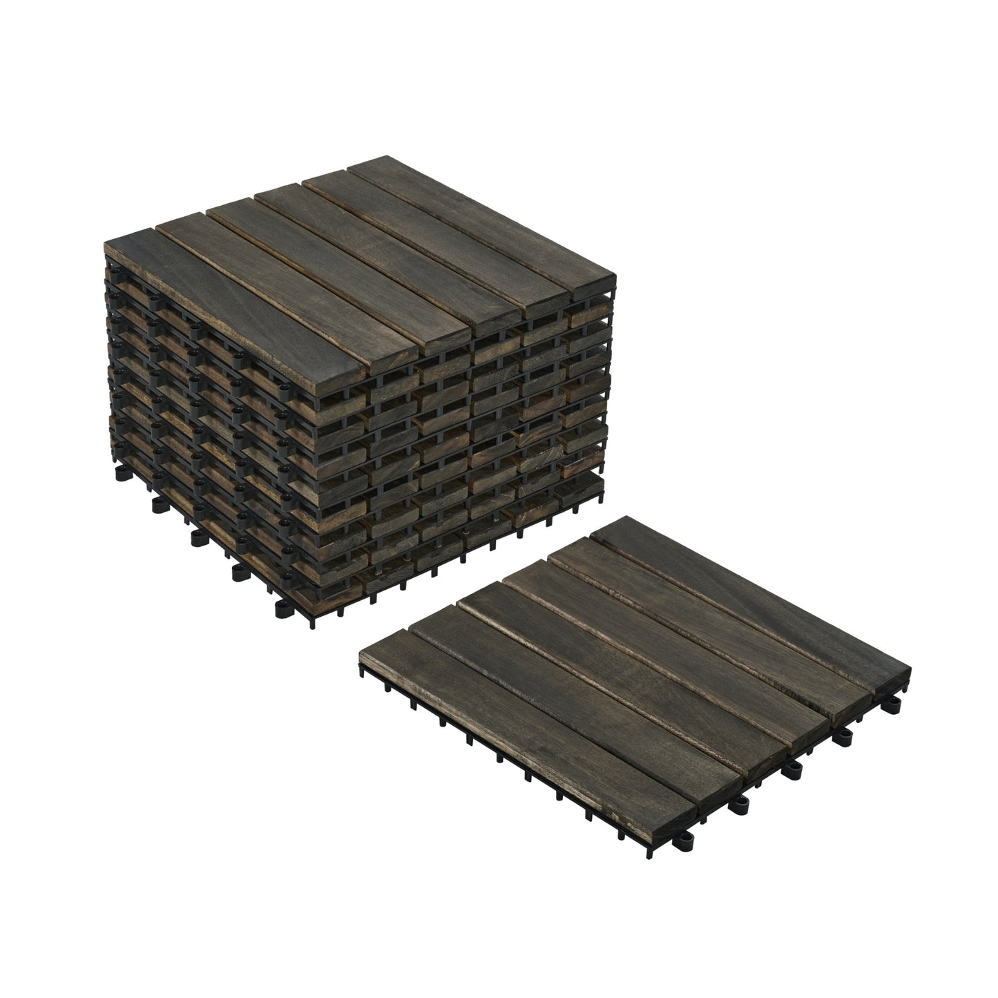Interlocking Deck Tiles 12x12 Inch Dark Brown Acacia Hardwood Outdoor Flooring - Waterproof & Mold Resistant