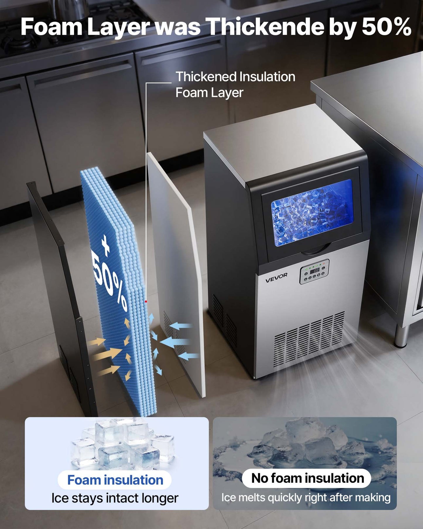 Commercial Ice Maker Machine 100 Lbs/24h with 30 Lbs Storage Stainless Steel