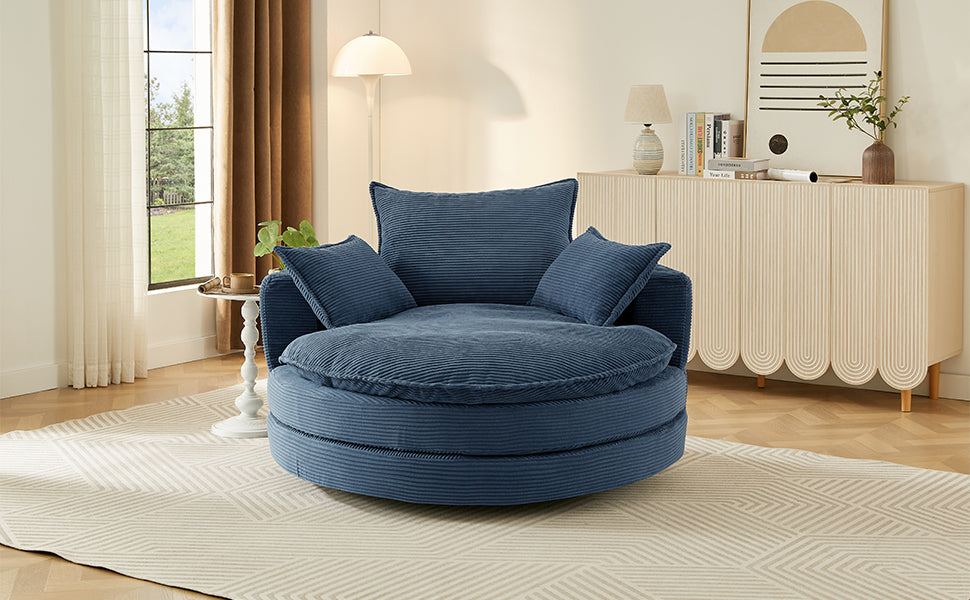 360° Swivel Accent Chair with Dual-Layer Cushion - Blue