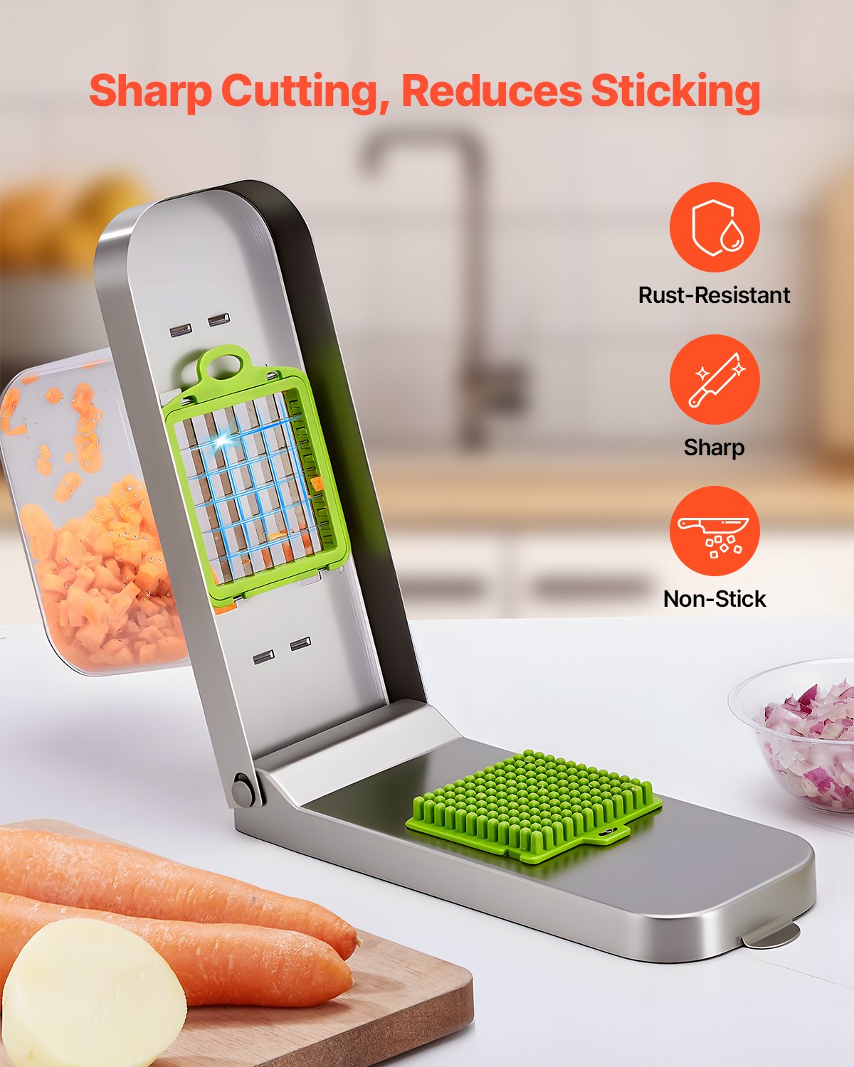 Vegetable Chopper Food Veggie Cutter with Stainless Steel Blades and Large Container - Silver