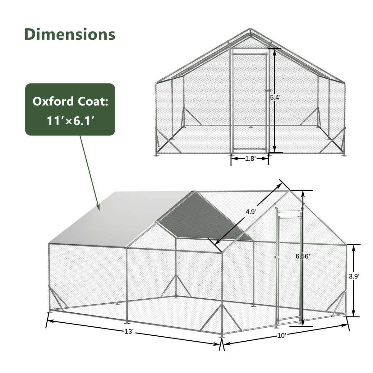 Large Metal Chicken Coop Walk-In Poultry Cage with Waterproof Cover - Multiple Sizes