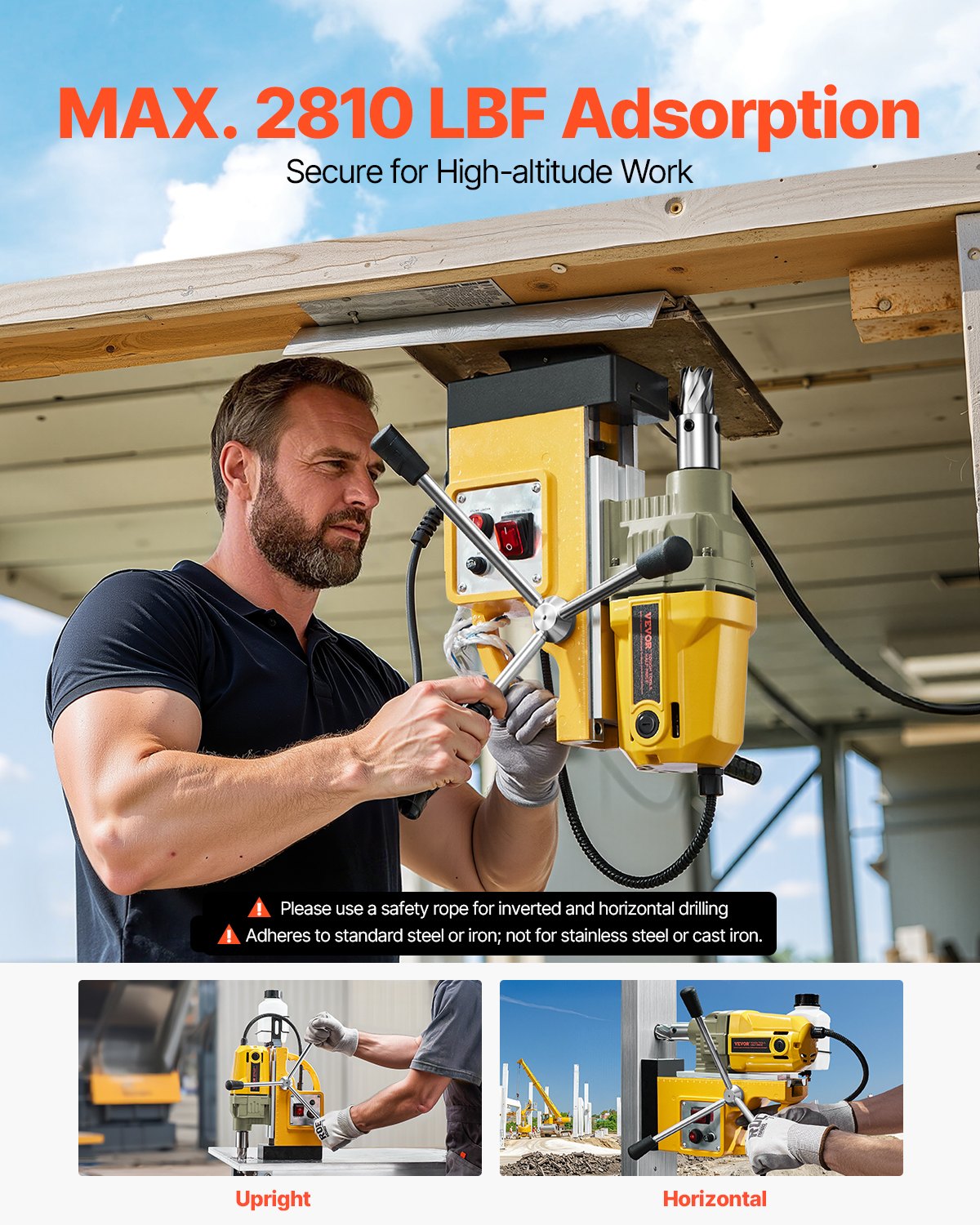Magnetic Drill 1400W Power Tool with 1.6 Inch Boring Capacity - Yellow