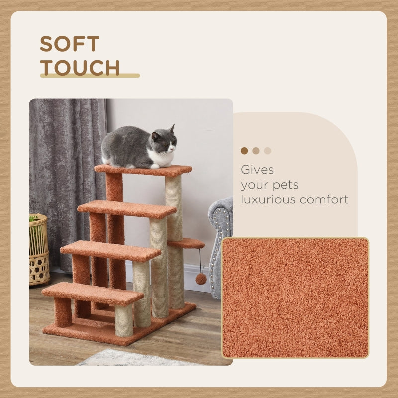 Cat Steps with Scratching Posts for High Beds and Sofas - Brown, 3-Step Cat Tree