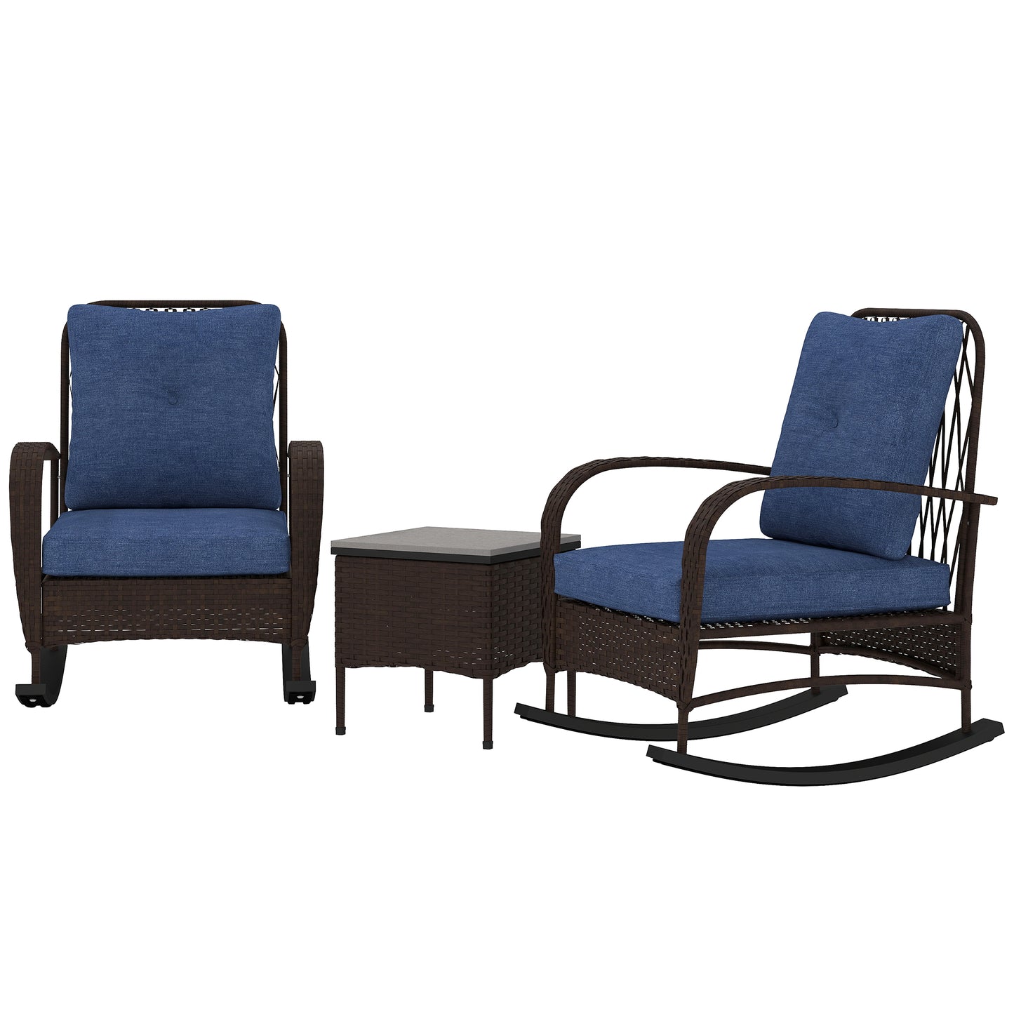 3-Piece Wicker Patio Furniture Set - Brown Rocking Chairs with Table