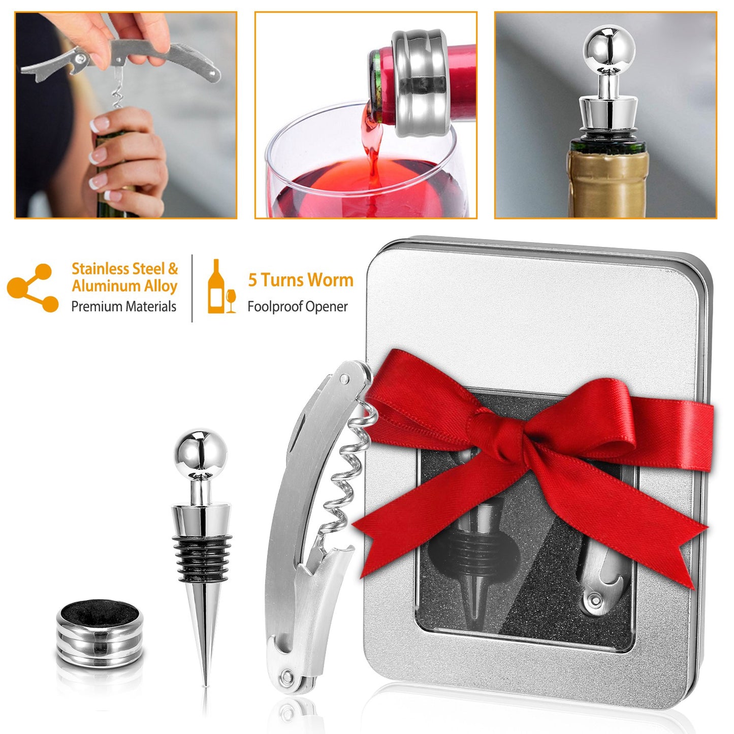 3-Piece Multifunctional Wine Bottle Opener Set - Silver