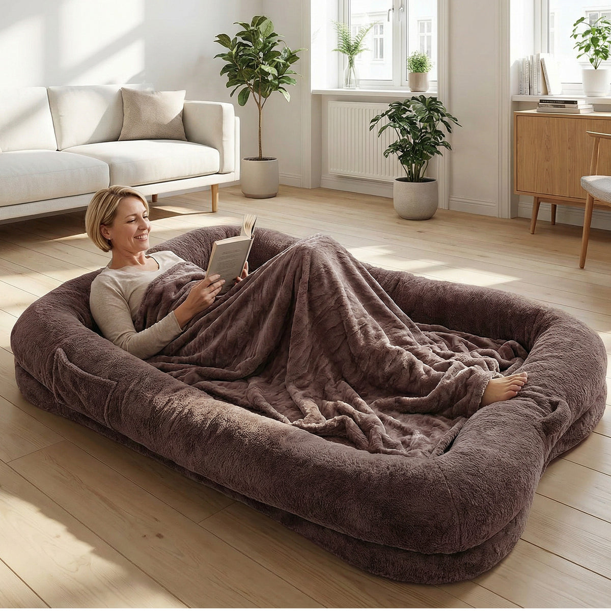 Large Washable Dog Bed with Blanket and Non-Slip Bottom - Plush Pet Nest
