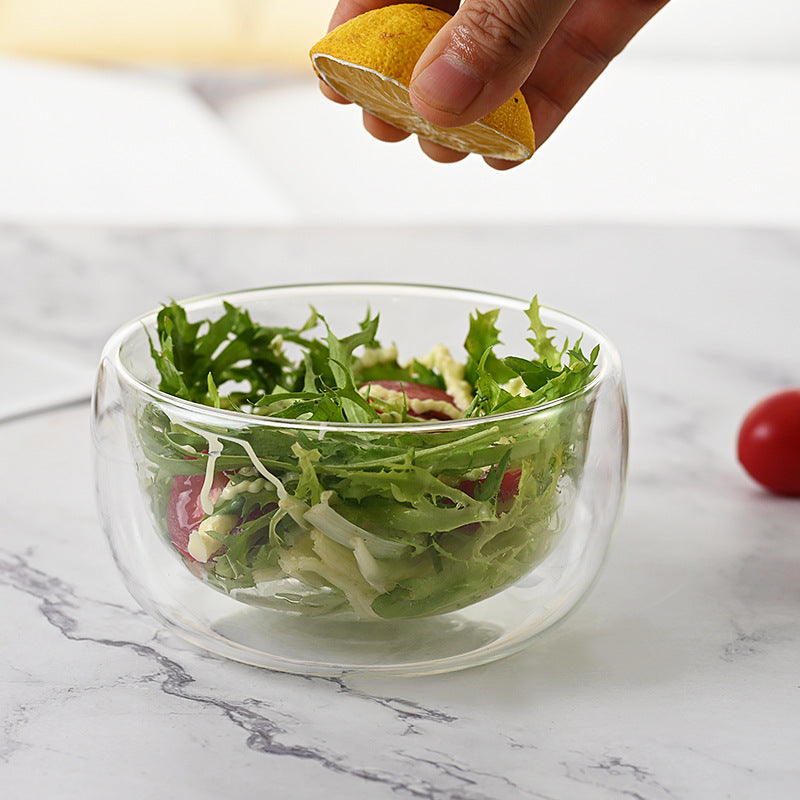 Heat Resistant Double Layer Glass Bowl 300ml for Salad and Kitchen Use