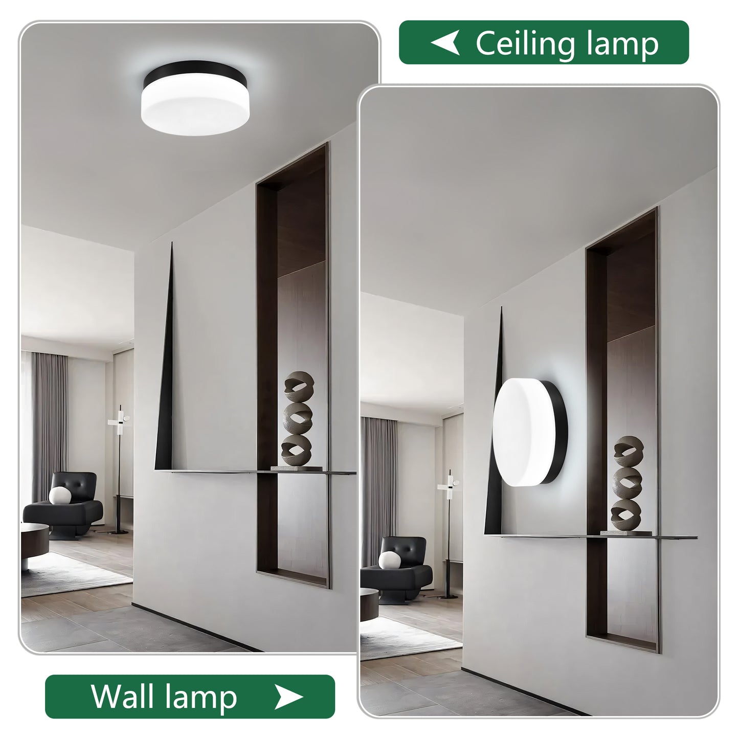 24W LED Flush Mount Ceiling Light Fixture - 12 Inch Round Lamp