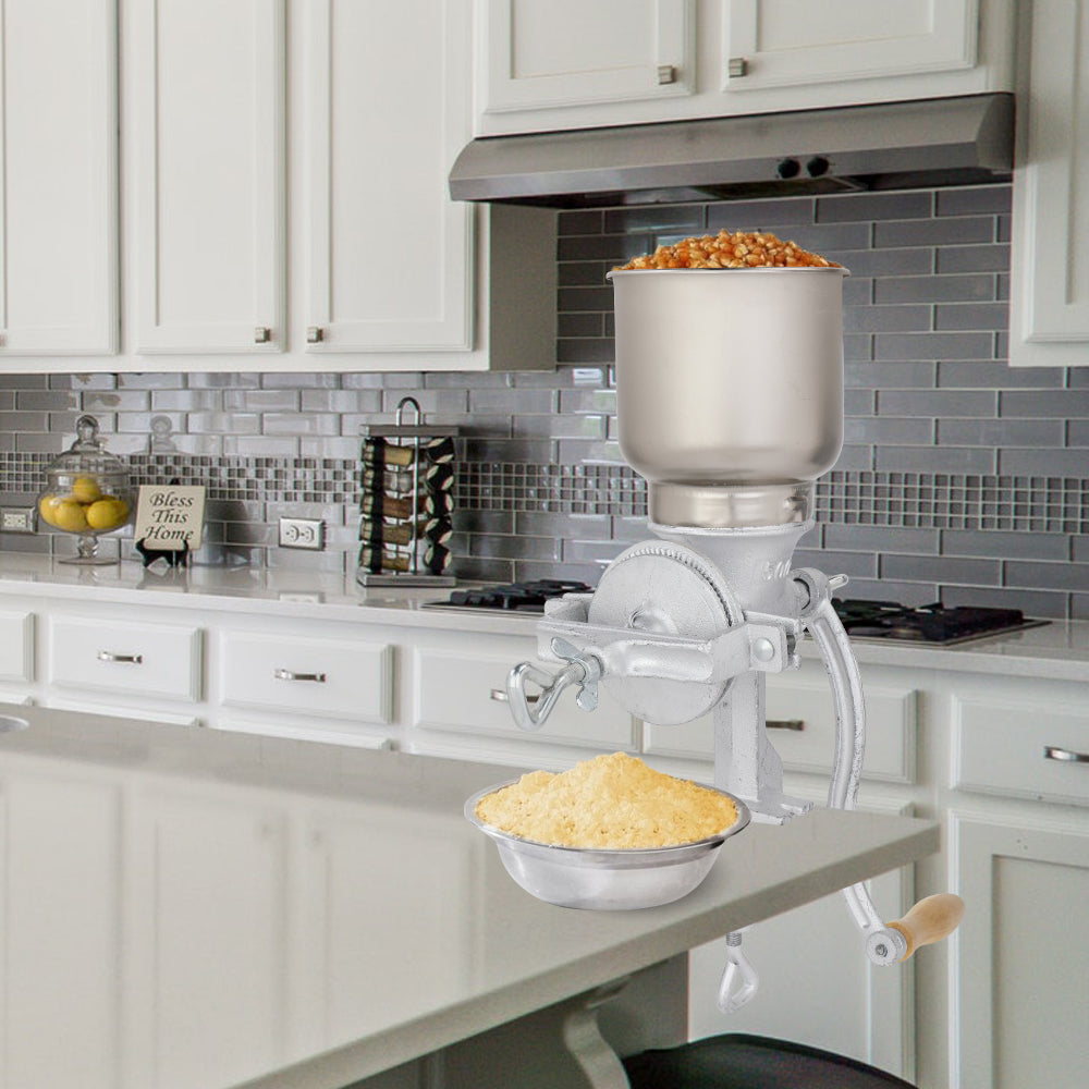 Silver Stainless Steel Hand Grain Grinder for Home Use - Adjustable & Durable