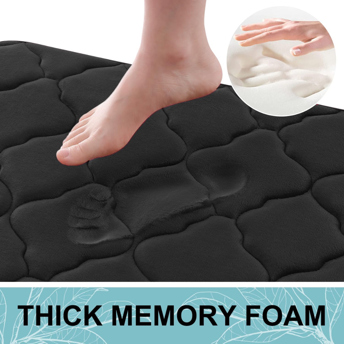 Memory Foam Bath Mat - Ultra Soft, Non-Slip, Machine Washable - Black