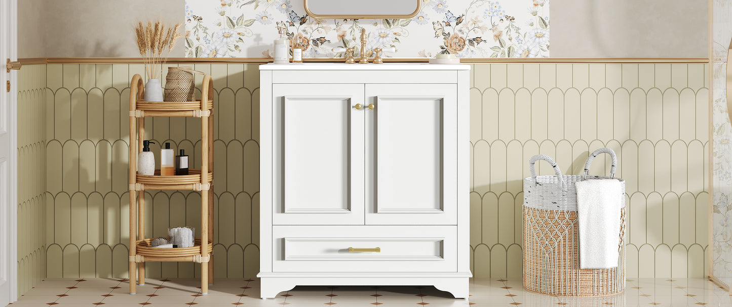 30" Bathroom Vanity with Ceramic Sink & Soft Close Doors - White