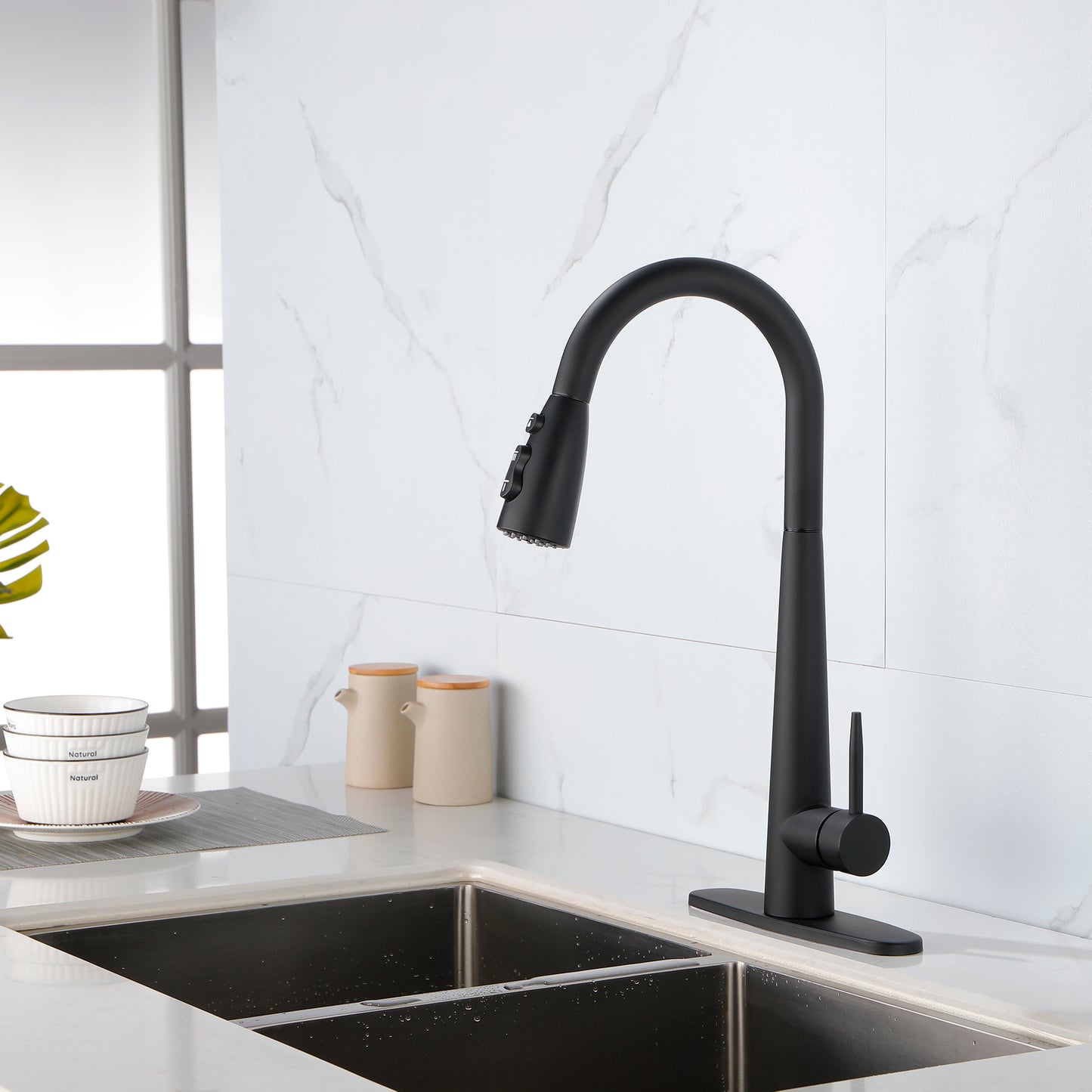 Pull-Down Kitchen Faucet with Eco-Friendly Design - Black