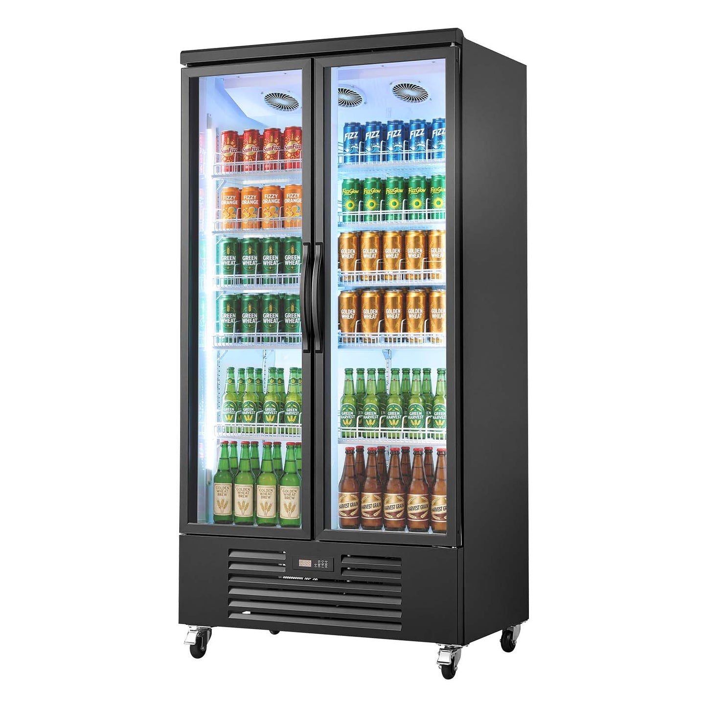 Commercial Beverage Cooler Refrigerator 24.9 Cu.Ft Upright Display with Glass Doors