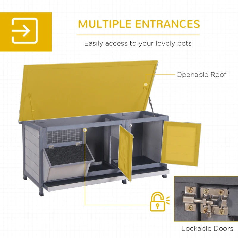 Wooden Rabbit Hutch with Waterproof Roof & Feeding Trough for Small Animals