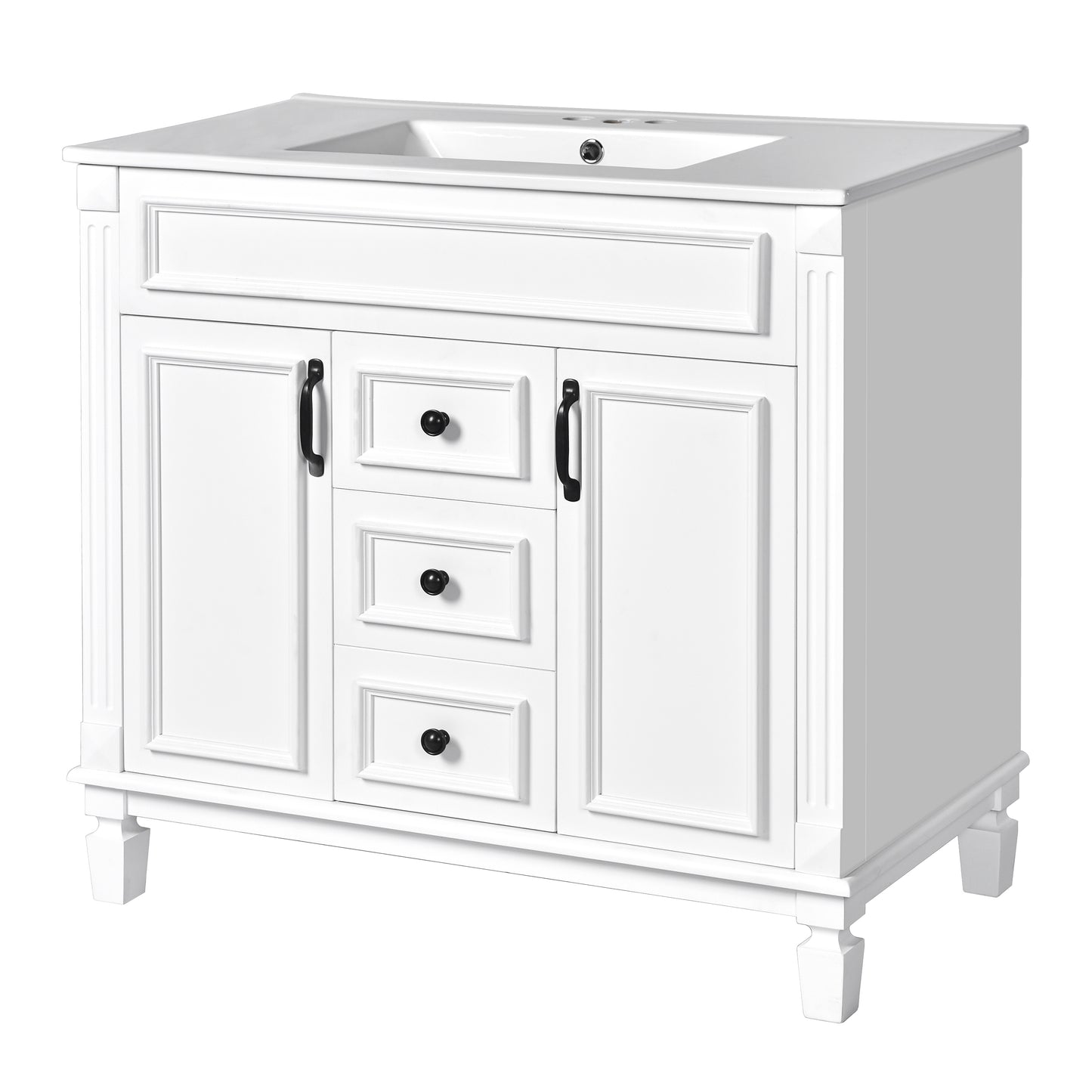 36'' Modern Bathroom Vanity with Sink & Mirror Cabinet - White