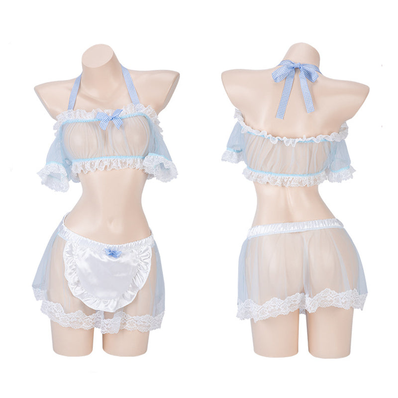 Adult Maid Uniform Set with Water Blue Top Skirt and Hair Band - One Size