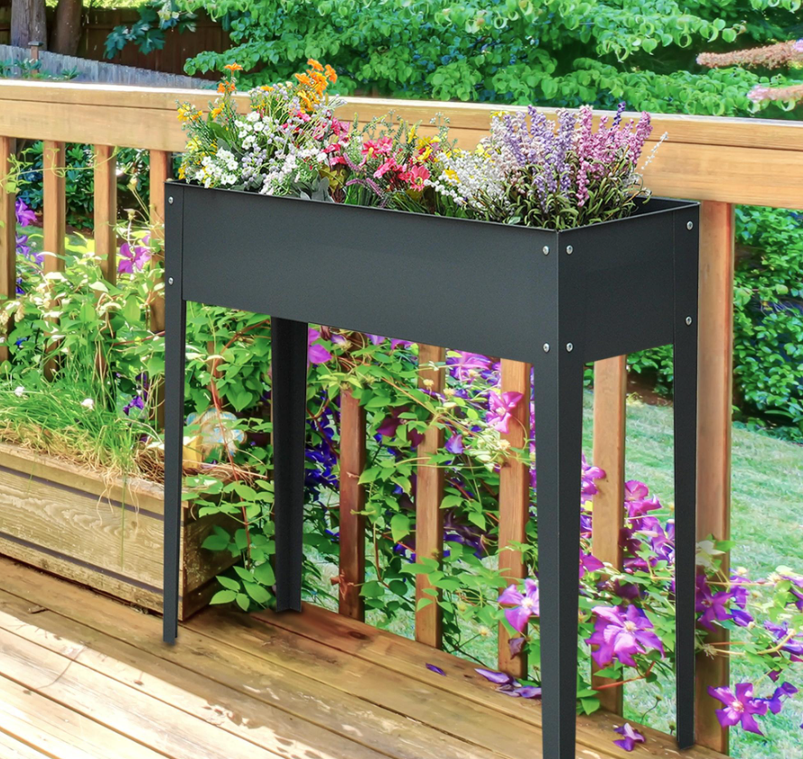 Dark Grey Metal Raised Garden Bed Planter Box 40x12x32 Outdoor Gardening