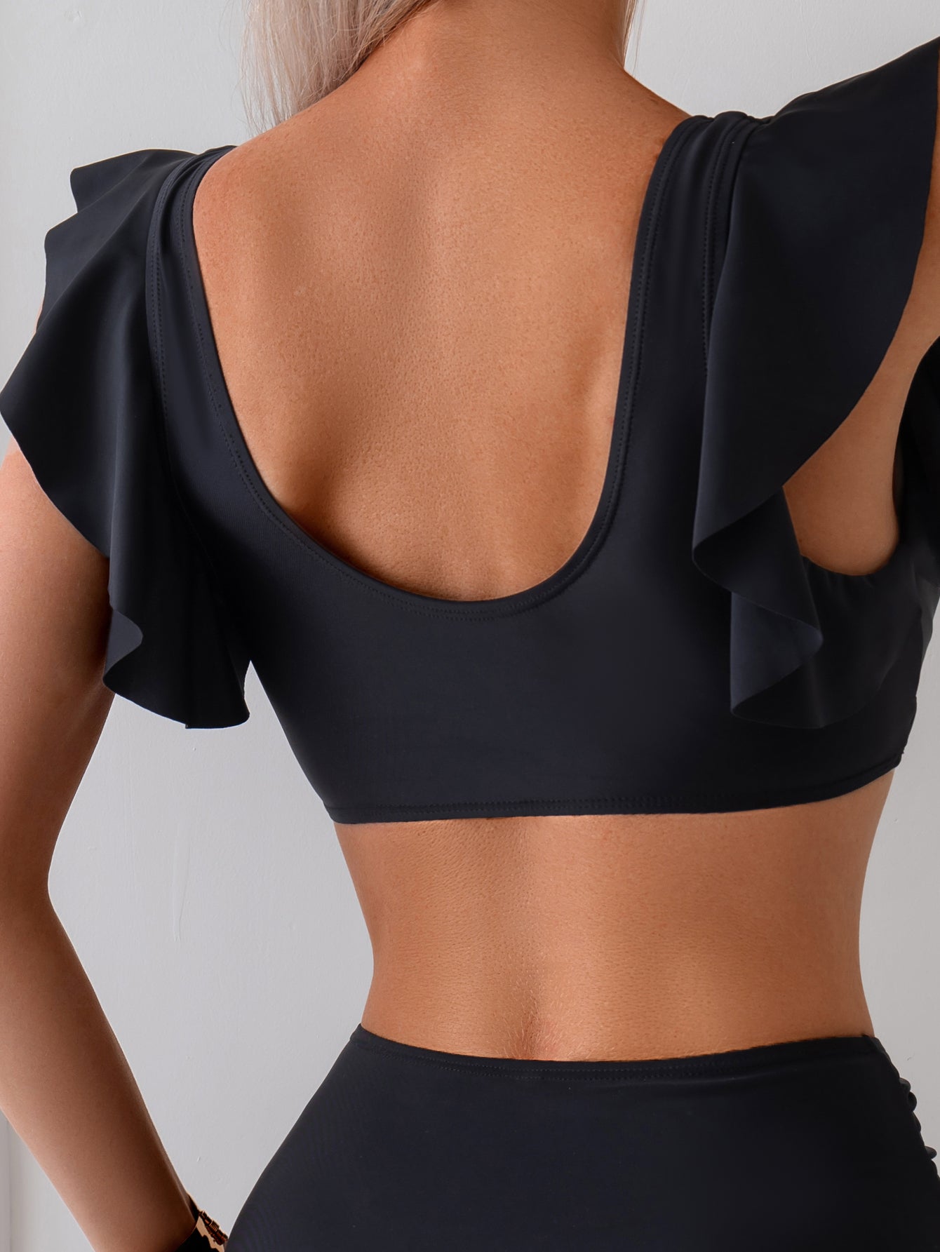 Women's Black Ruffle Sleeve Bikini Set - Elegant 2 Piece Swimsuit