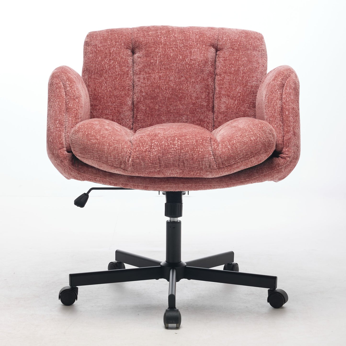 Chenille Swivel Office Chair - Adjustable Height & Armrests, Blush Pink