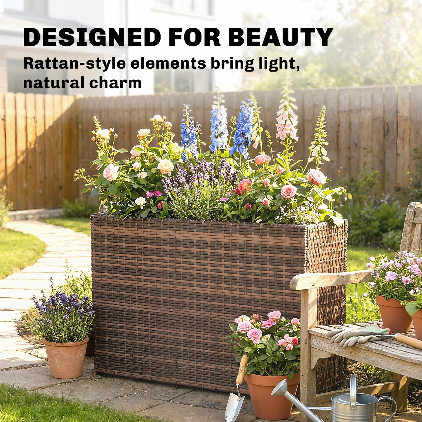 Tall Rectangular Plant Pot with Removable Liner - Indoor Outdoor Garden Planter