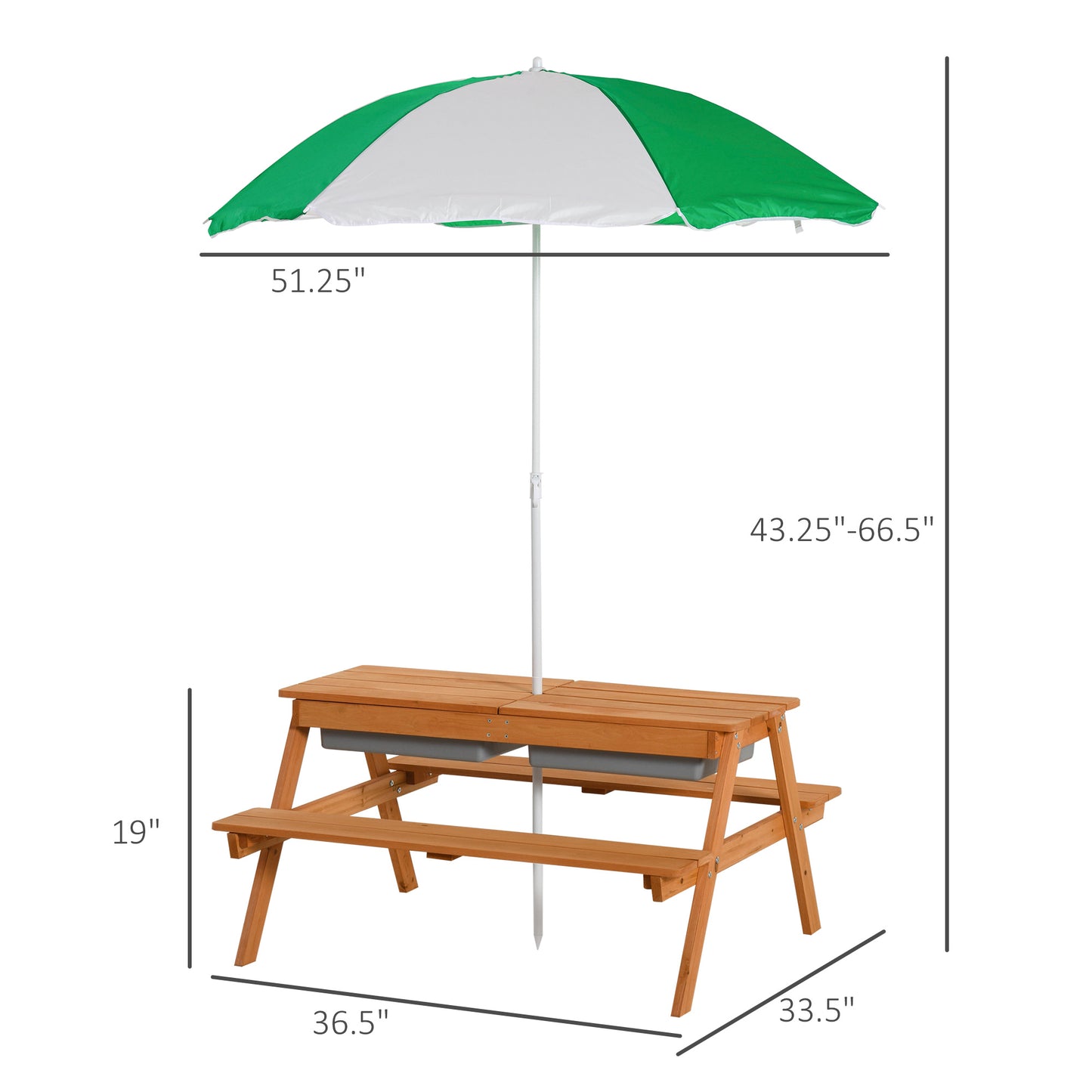 Kids 3-in-1 Wooden Sand and Water Table with Umbrella - Natural