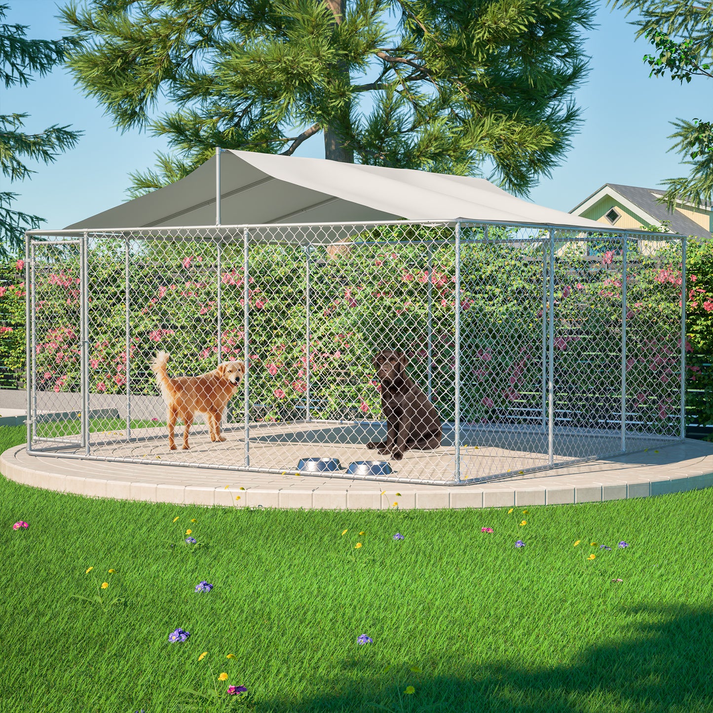 Heavy Duty Outdoor Dog Kennel 14.8x14.8x7.6 Ft, Galvanized Chain Link