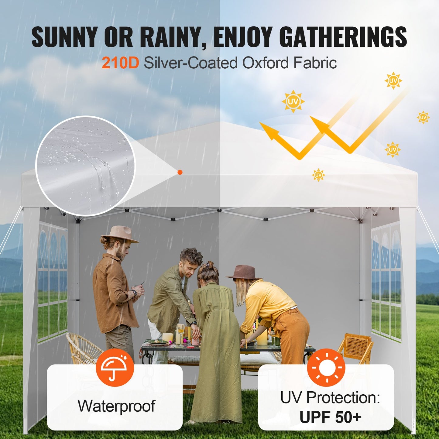 10x10 FT Pop Up Gazebo Tent with Sidewalls & Windows - White, Instant Setup
