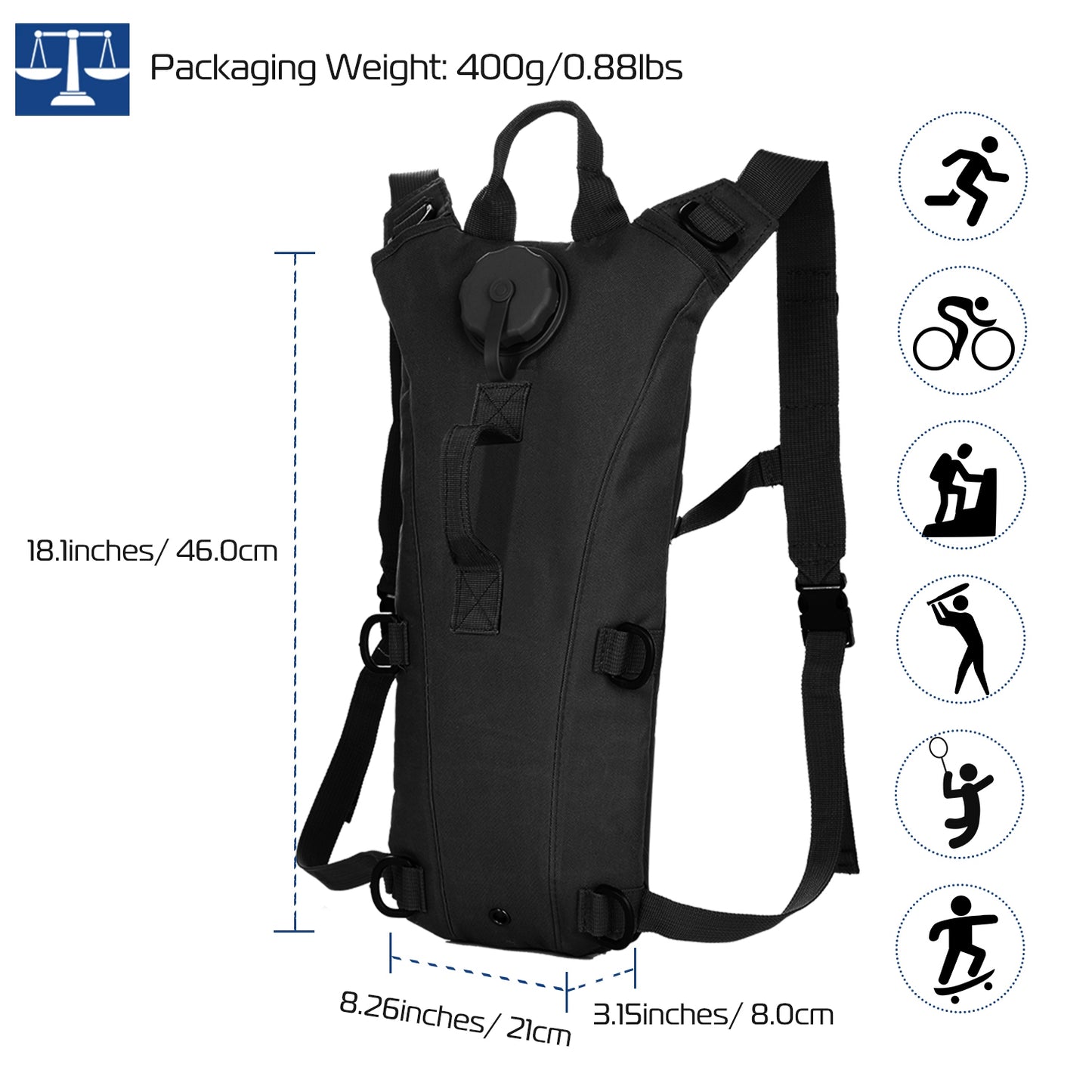 3L Tactical Hydration Pack - Adjustable Water Backpack for Hiking & Cycling