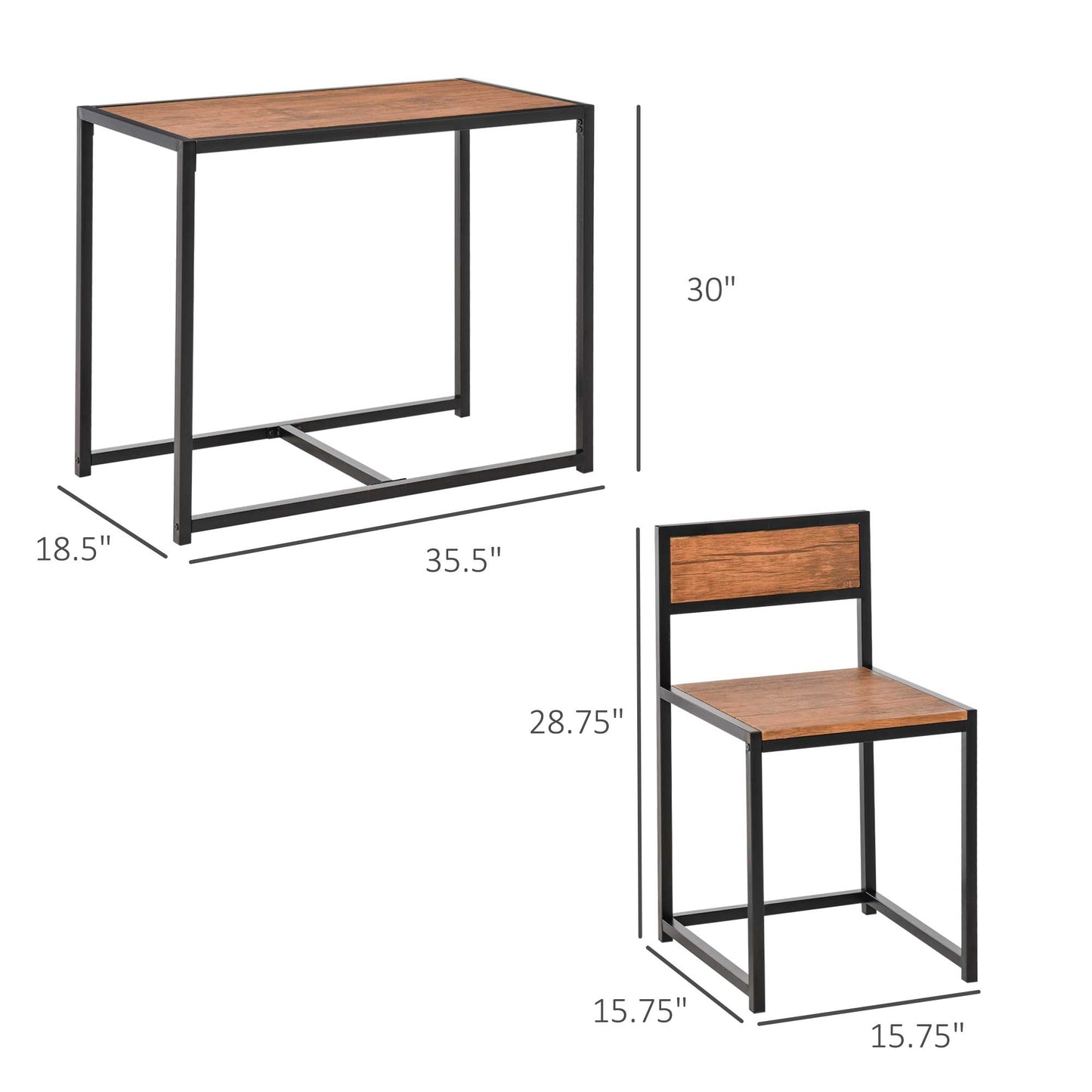 3-Piece Industrial Dining Set for 2 - Rustic Brown
