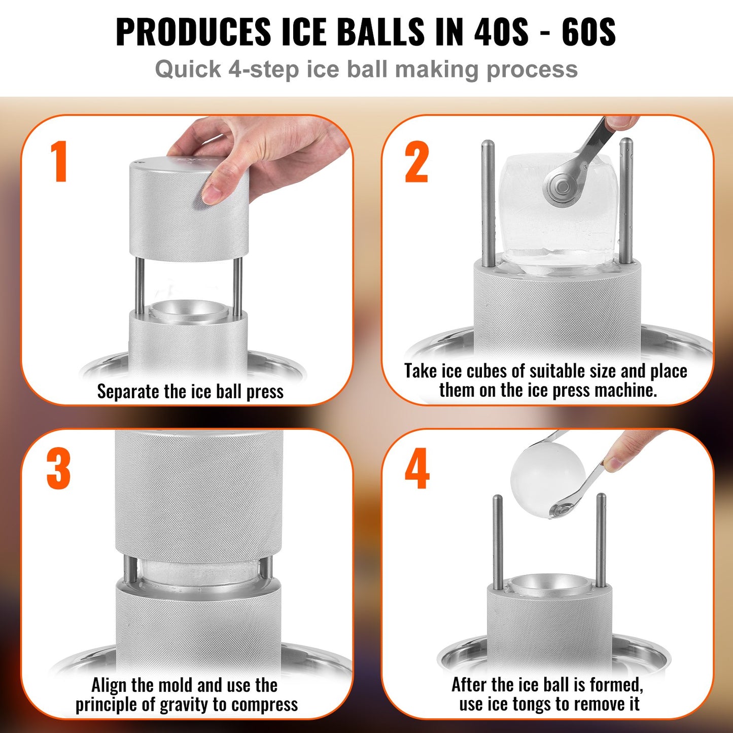 Ice Ball Maker - 2.4-Inch Aluminum Press Kit with Drip Tray