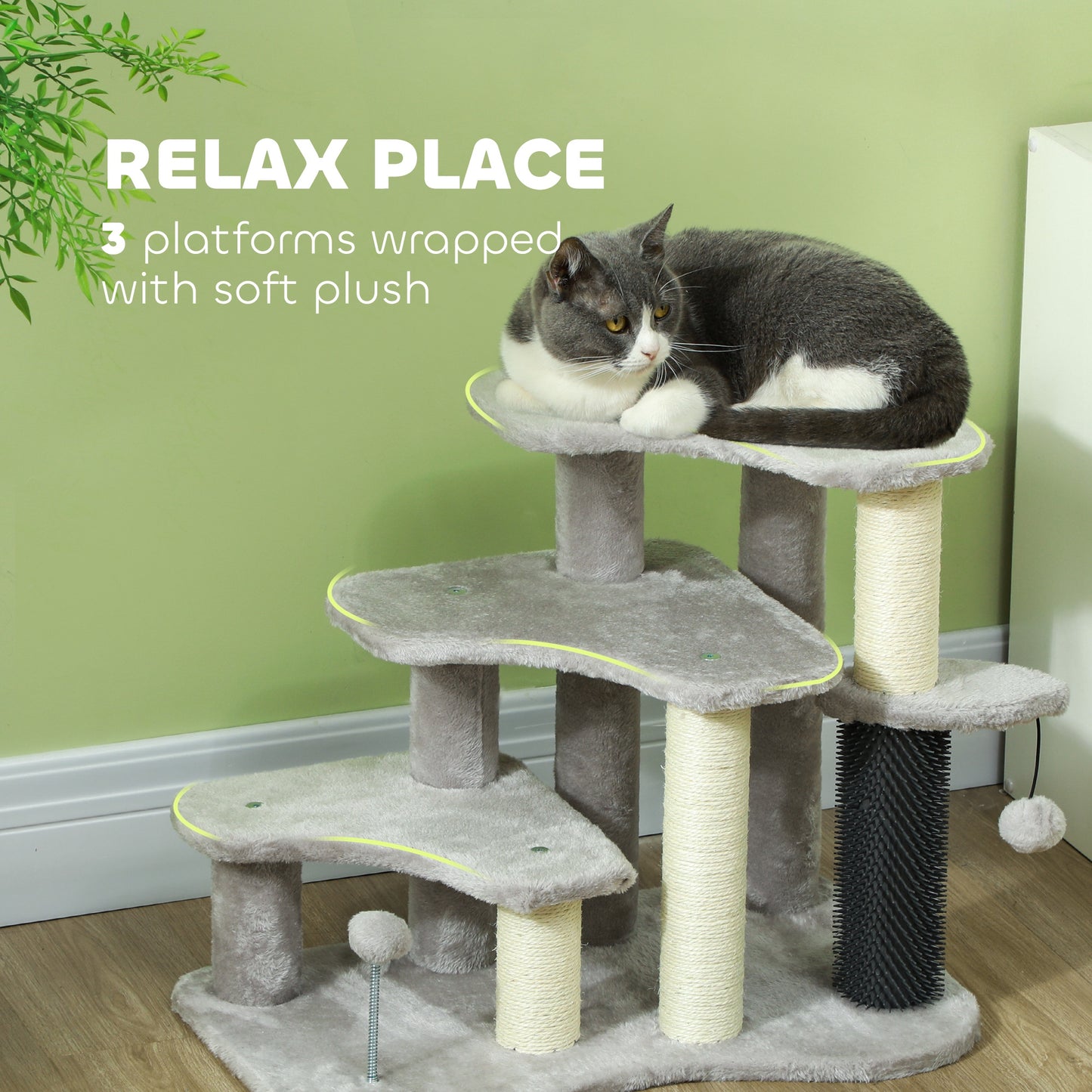 2-in-1 Cat Tree Tower with Scratching Posts and Toy Balls - Light Gray