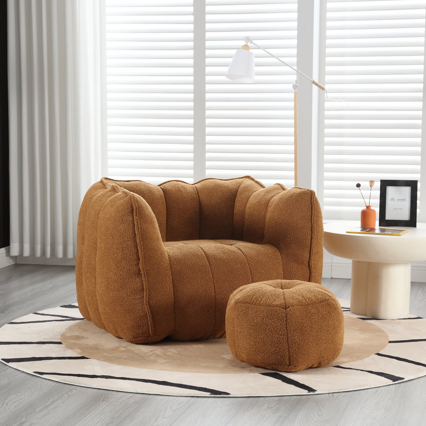 Soft Chenille Bean Bag Chair with Foam Filler - Khaki & Yellow
