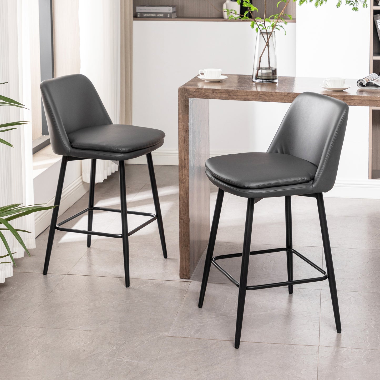 Counter Height Swivel Bar Stools Set Of 2, 360 Upholstered Barstools