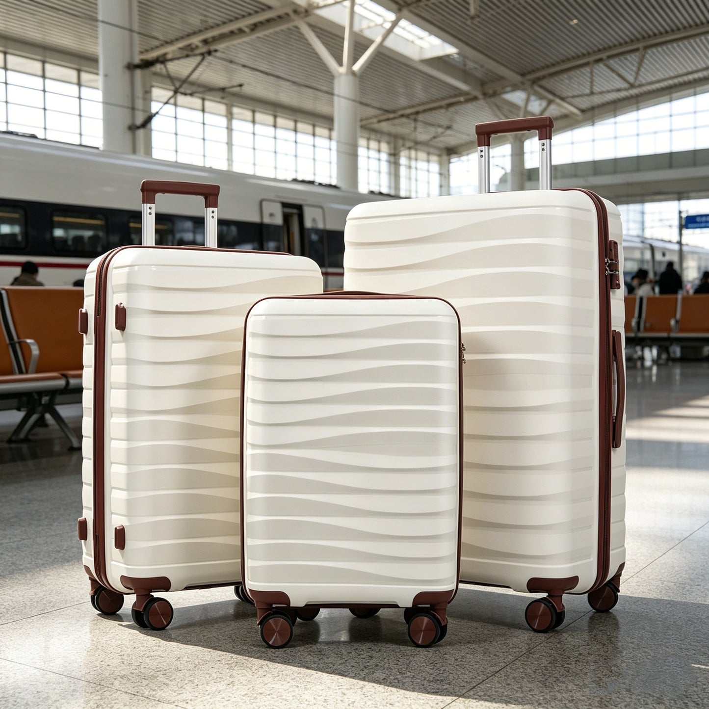 3-Piece Travel Luggage Set with TSA Lock - Ivory