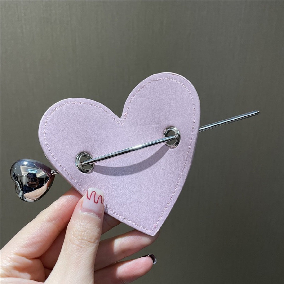 Heart Sequin Leather Hairpin - Pink