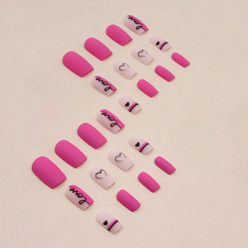 Magenta Love Nail Wraps & False Nails Set for Manicure - Valentine's Day Style