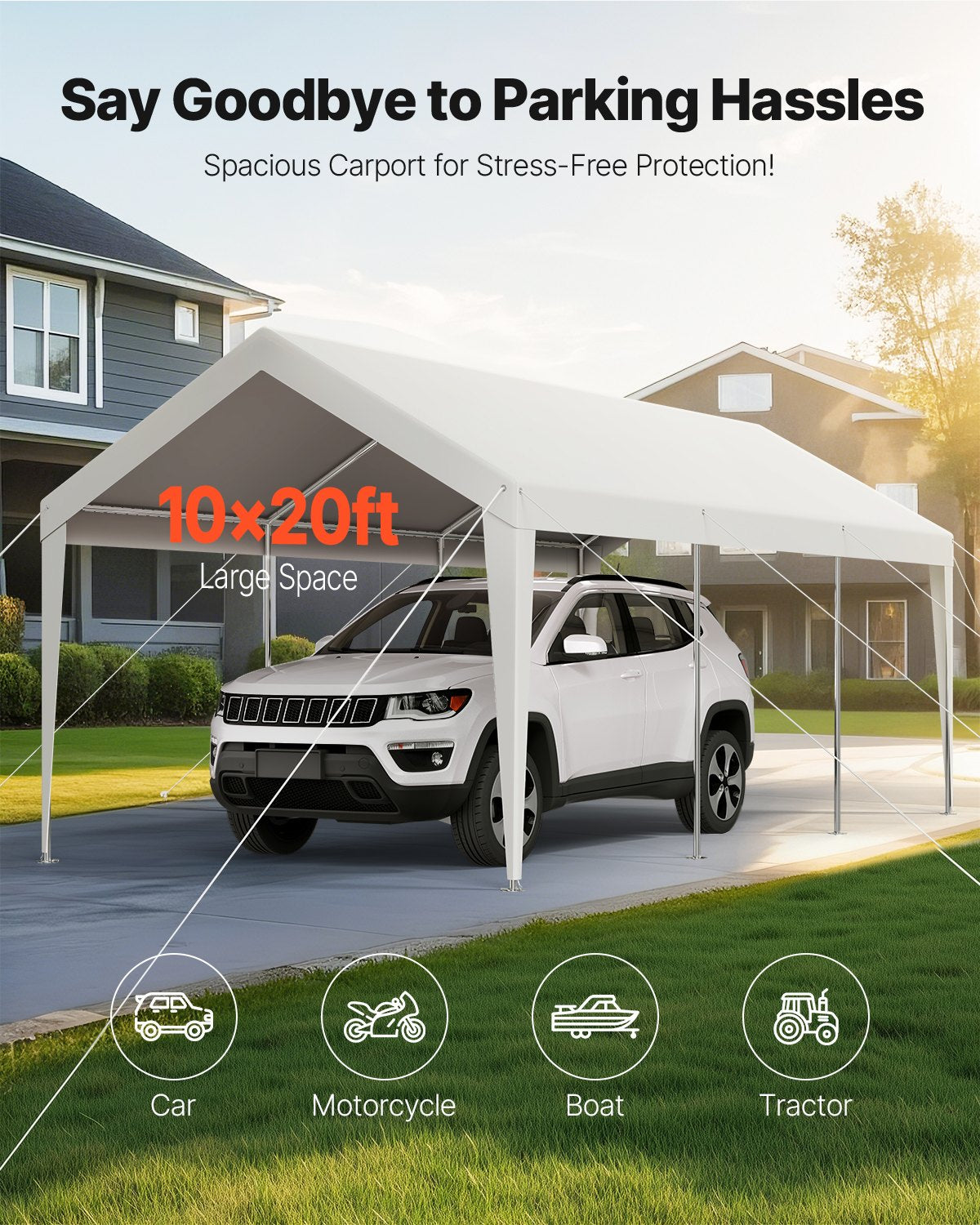 10x20 FT Heavy Duty Portable Carport Shelter Tent - Waterproof UV-Resistant Garage
