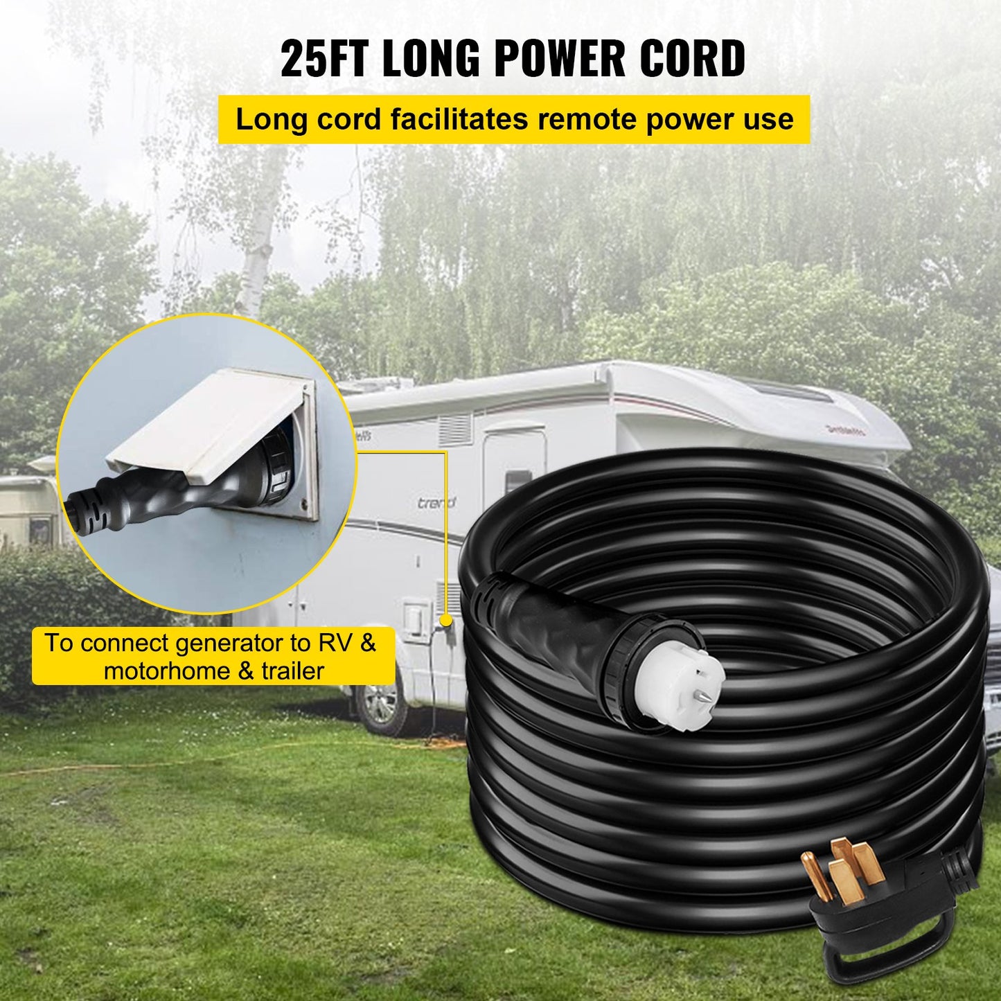 25Ft 50Amp Generator Extension Cord with Twist Lock Connectors - Heavy Duty Power Cable
