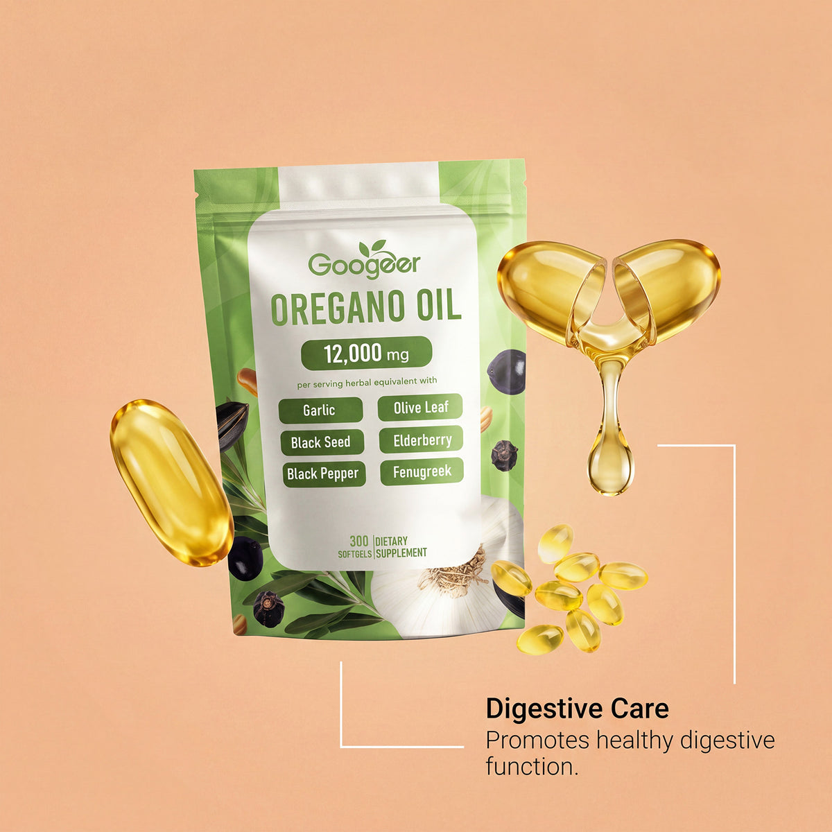 Oregano Oil Compound Softgels - 300 Capsules