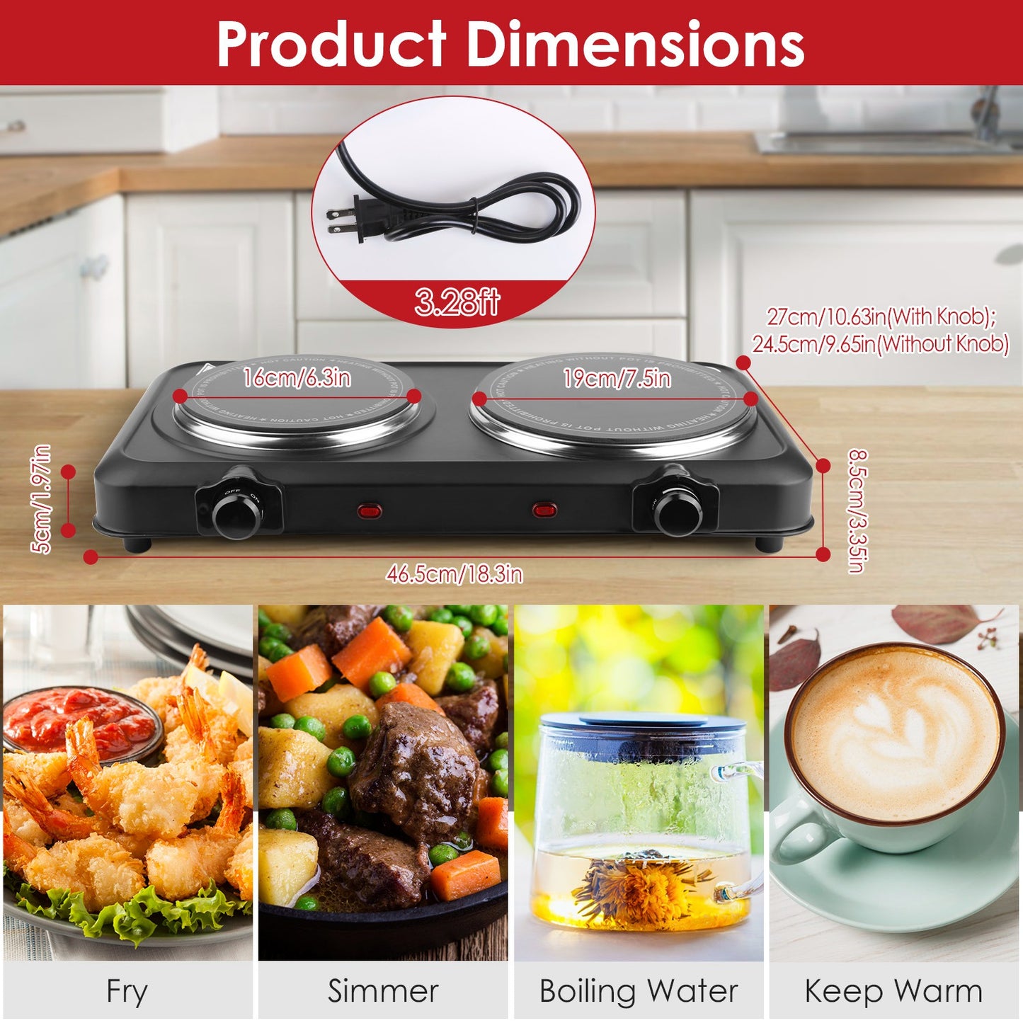2000W Electric Infrared Dual Burner Hot Plate - Portable Cooking Stove