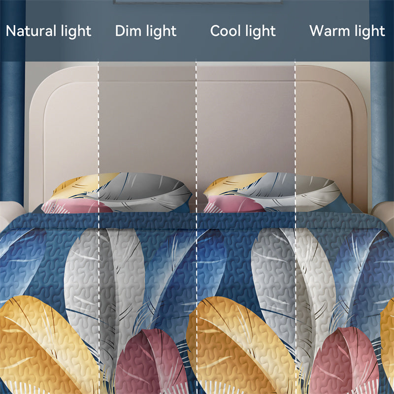 9-Piece Boho Feather Quilt and Curtain Set - Customizable Panels