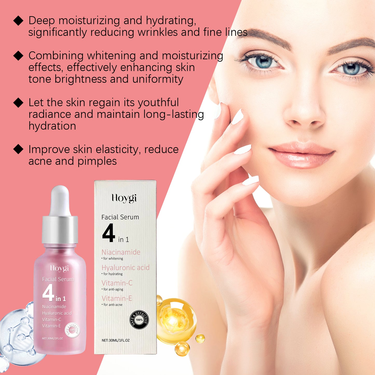 4-in-1 Moisturizing Facial Essence with Hyaluronic Acid & Vitamin E - 30ml