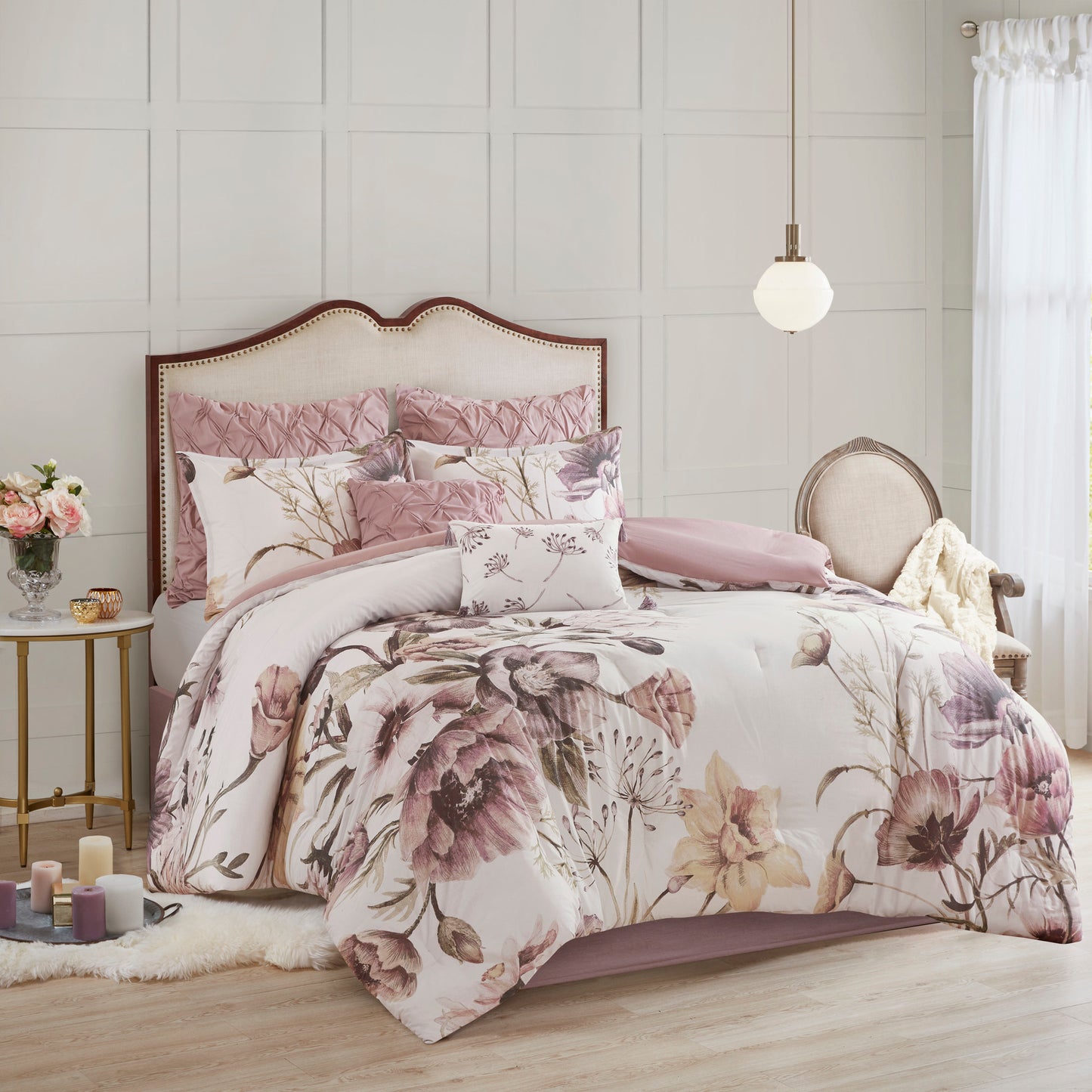 8 Piece Cotton Printed Comforter Set Blush Cal King